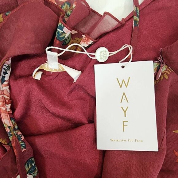 WAYF Maryln Tier Ruffle Dress Floral Burgundy Size Large NWT F11 - Picture 10 of 11
